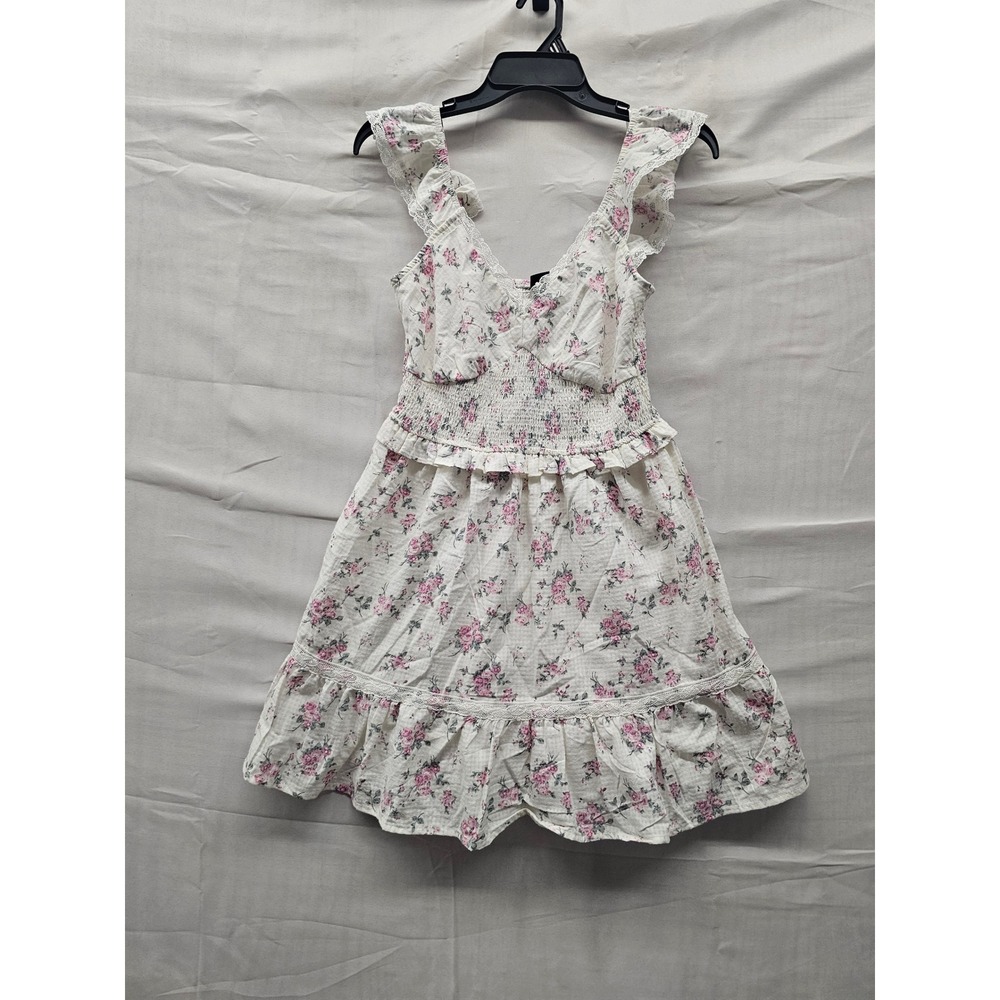 Wild Fable Womens Floral Smocked Tiered Dress Cream Cotton Casual Size XS
